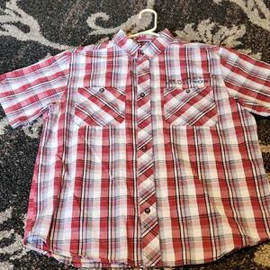 Harley-Davidson Red White and Black Plaid Short-Sleeve Button-Down Shirt